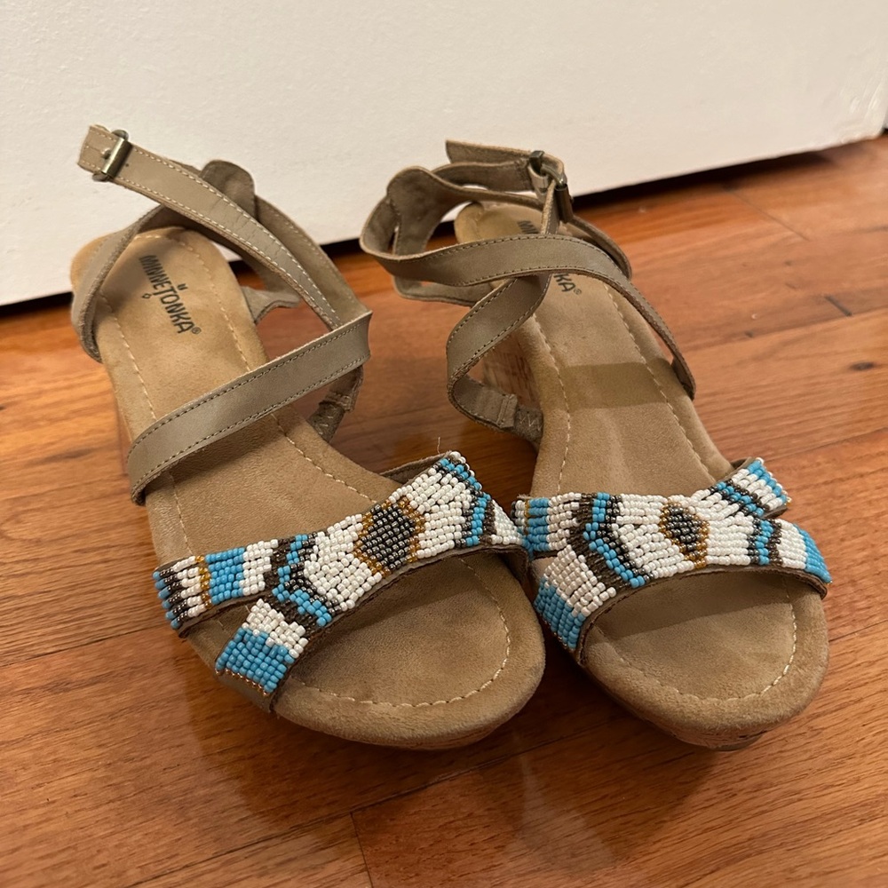 Minnetonka Beadwork Wedge Sandals